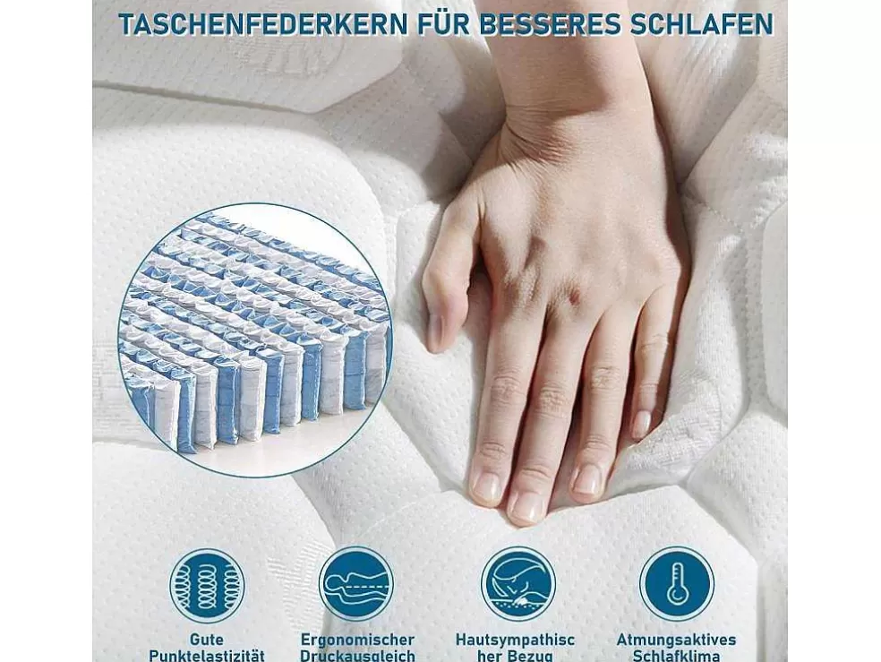 Outlet 160 X 200 Cm Matras Met 7-Zone Pocketveren En Hr-Schuim, 25 Cm Dik - Merax Latex Matras