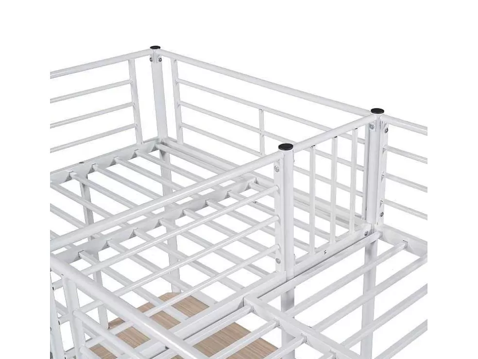 Sale 2-Zits Tussenbed - 2 X 90 X 200 Cm - Met Hoekbureau En Ladders - Metaal - Wit Kinderbed Hoogslaper