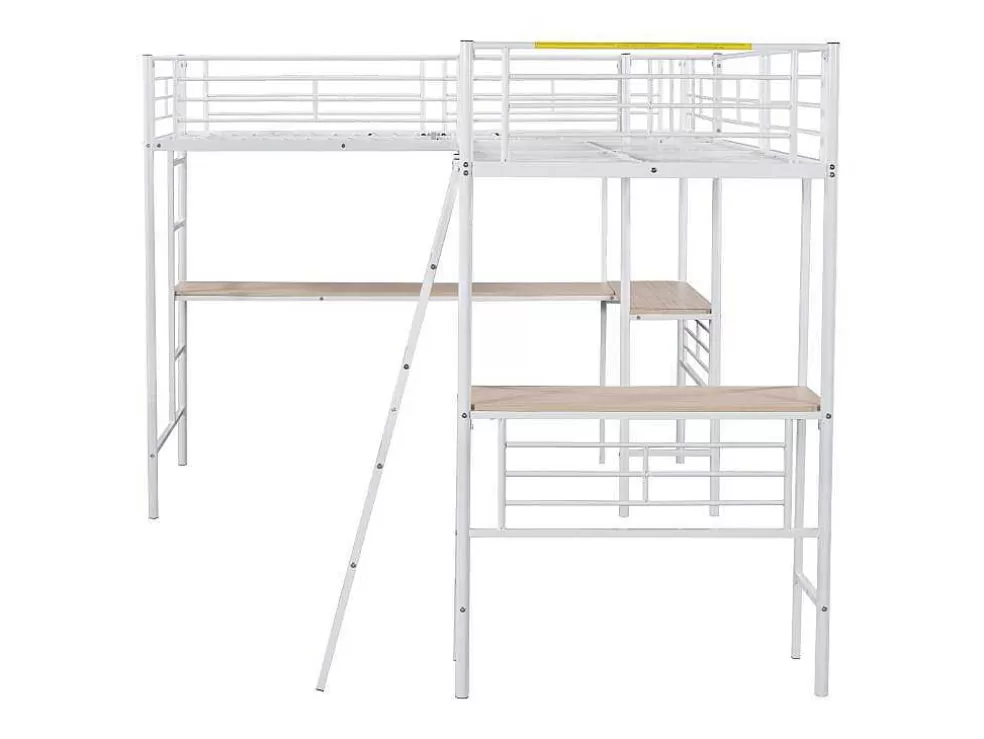 Sale 2-Zits Tussenbed - 2 X 90 X 200 Cm - Met Hoekbureau En Ladders - Metaal - Wit Kinderbed Hoogslaper