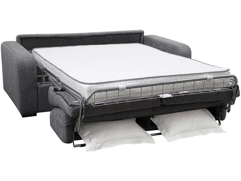 Sale 3-Zits Express Slaapbank Van Antraciete Stof - Matras 14 Cm - Bevis Slaapbank Met Matras