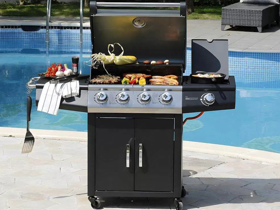 New Barbecue Op Gas Met 4 Branders En 1 Rechaud Aan De Zijkant 143 X 54 X 115 Cm - Smoky Buitenkeuken