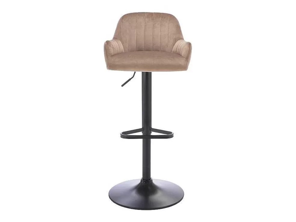 Discount Barkruk Van Velours En Zwart Metaal - Verstelbare Hoogte - Beige - Eleana Barkruk