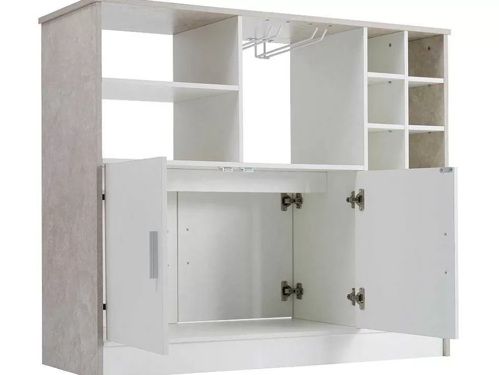 New Barmeubel, Laag Dressoir Met Opbergruimte - Mdf - Eigentijdse Stijl - Kleuren: Grijs En Wit Barmeubel