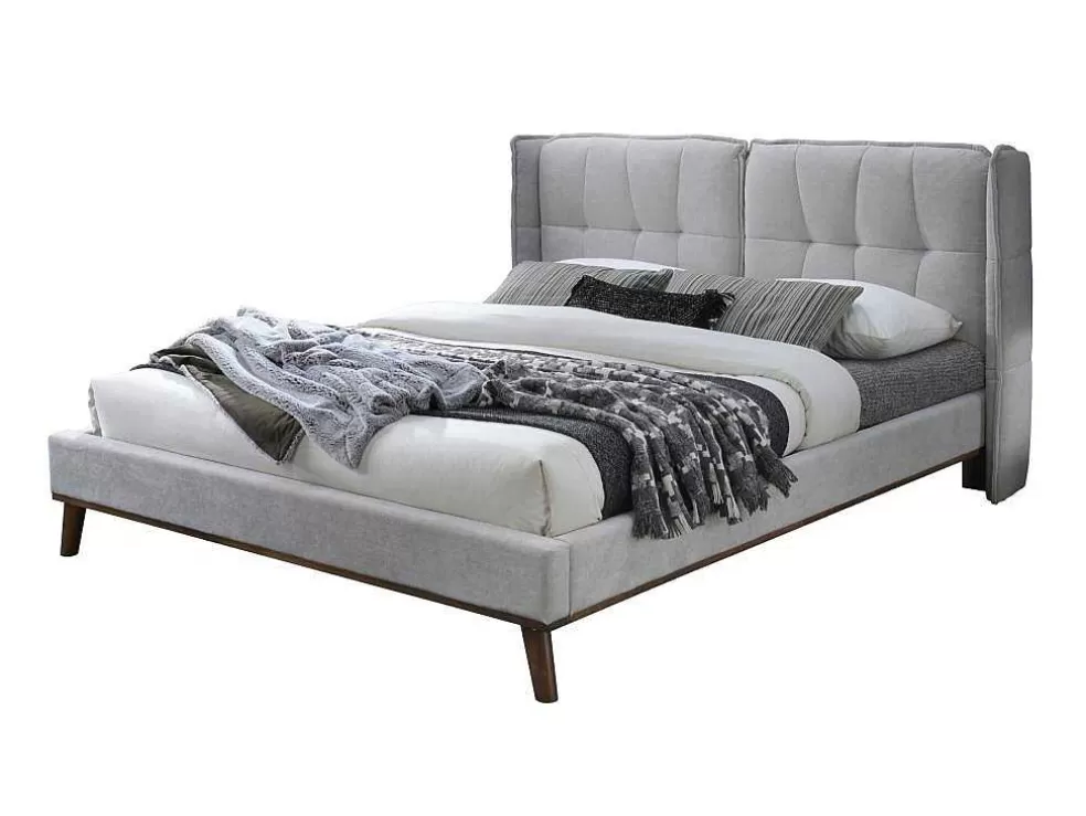 New Bed 140 X 200 Cm Met Hoofdbord Met Capitons - Linnen - Lichtgrijs - Kerano Tweepersoonsbed