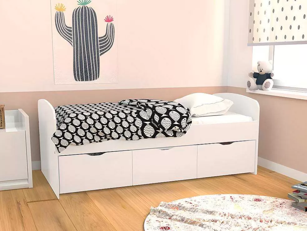 Sale Bed Louane Met 2 Lades En 1 Opbergruimte - 90 X 190 Cm - Wit Kinderbed