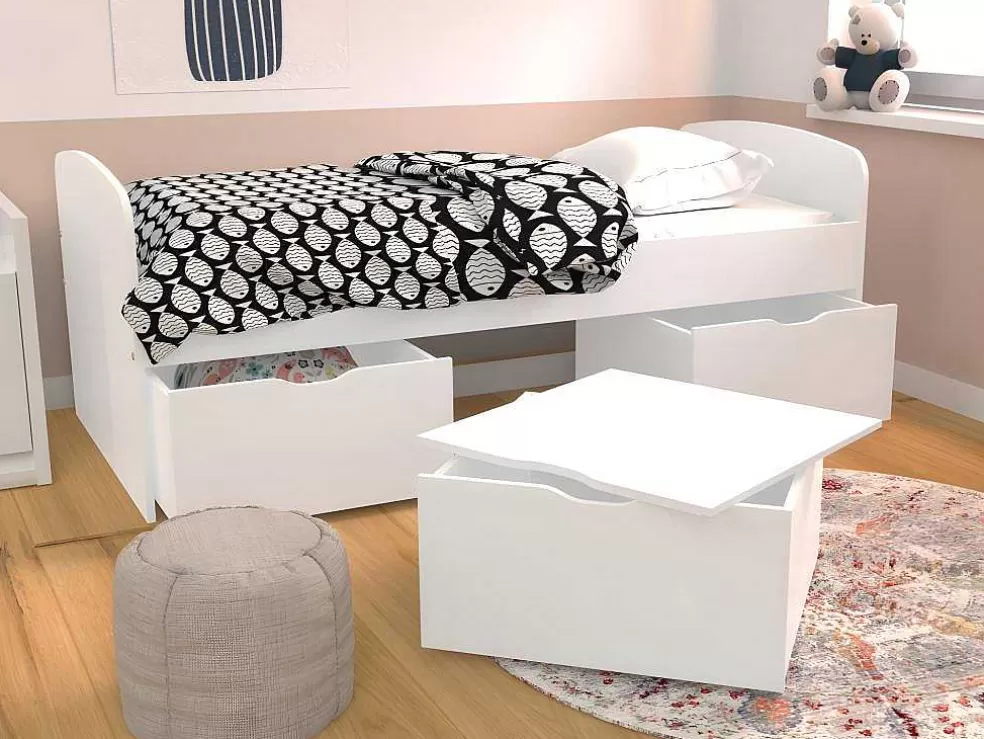 Sale Bed Louane Met 2 Lades En 1 Opbergruimte - 90 X 190 Cm - Wit Kinderbed