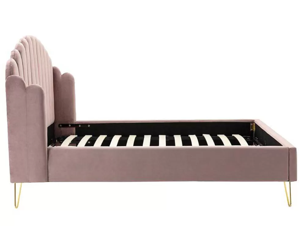 Outlet Bed Met Glooiend Hoofdeinde - 140 X 190 Cm - Fluweel - Oud Roze - Sagali Tweepersoonsbed