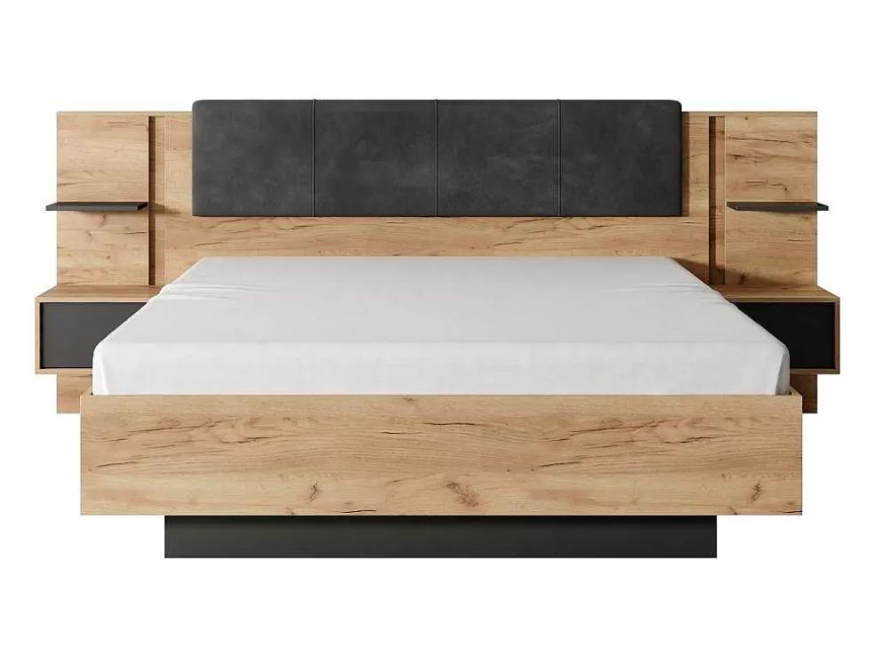 Sale Bed Met Nachtkastjes 160 X 200 Cm - Met Ledverlichting - Kleur: Naturel En Antraciet - Elynia Aanbiedingen: Slaapkamer & Kantoor