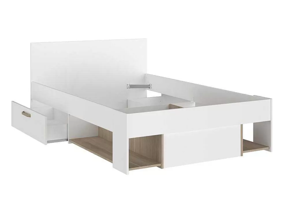 Sale Bed Met Opbergruimte 120 X 190 Cm Wit En Houtlook Kinselia Tweepersoonsbed