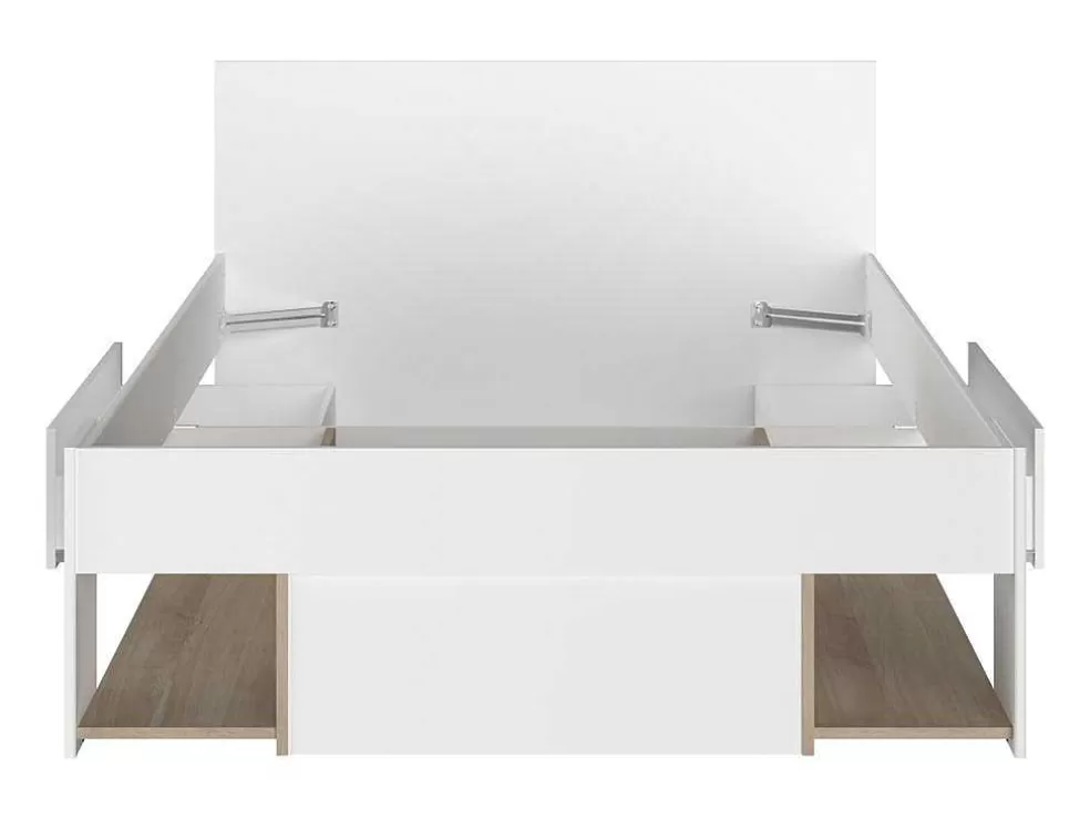 Sale Bed Met Opbergruimte 120 X 190 Cm Wit En Houtlook Kinselia Tweepersoonsbed