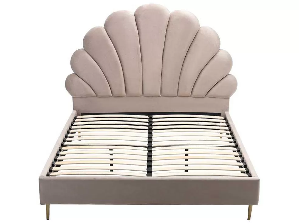New Bed Met Schelpvorm 140 X 190 Cm - Velours - Beige - Livaya Fluwelen Bed