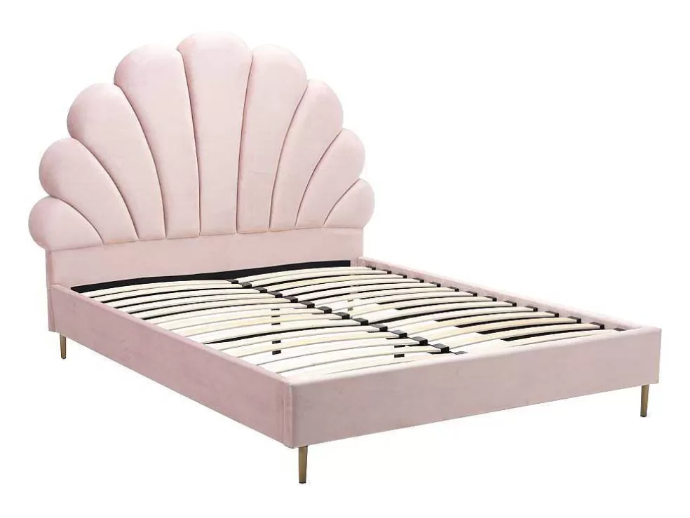 Hot Bed Met Schelpvorm 140 X 190 Cm - Velours - Roze - Livaya Fluwelen Bed