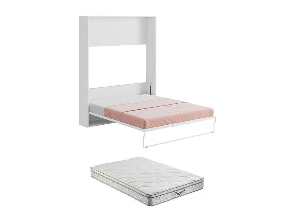 Sale Bedkast 160 X 200 Cm Verticaal Manueel Te Openen Wit Met Matras Malina Ii Tweepersoonsbed