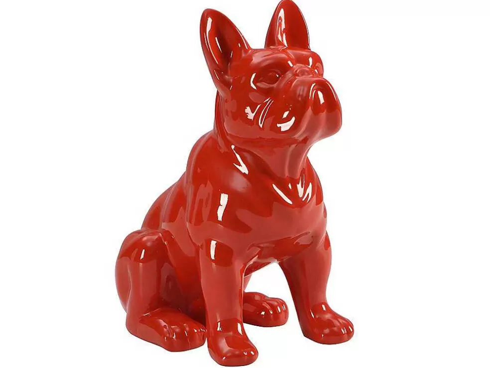 Hot Beeld Van Franse Bulldog - Hars - L. 27 X B. 16 X H. 32 Cm - Rood - Doggo Standbeeld