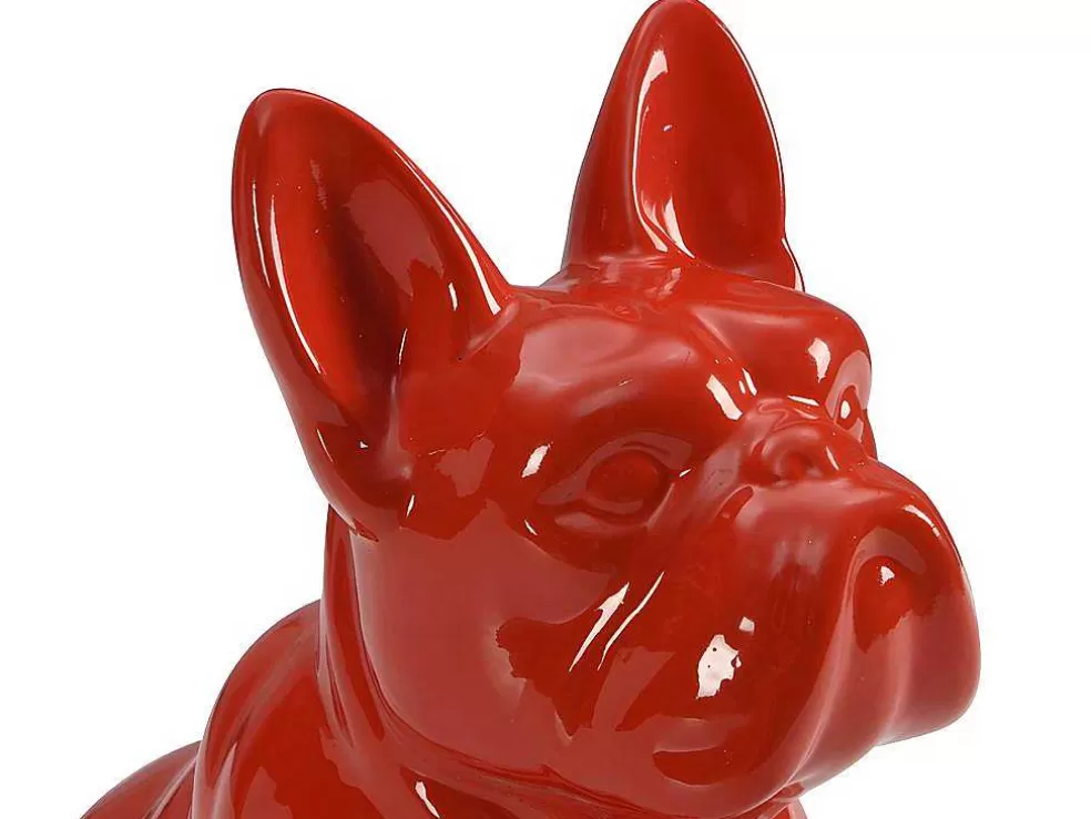Hot Beeld Van Franse Bulldog - Hars - L. 27 X B. 16 X H. 32 Cm - Rood - Doggo Standbeeld