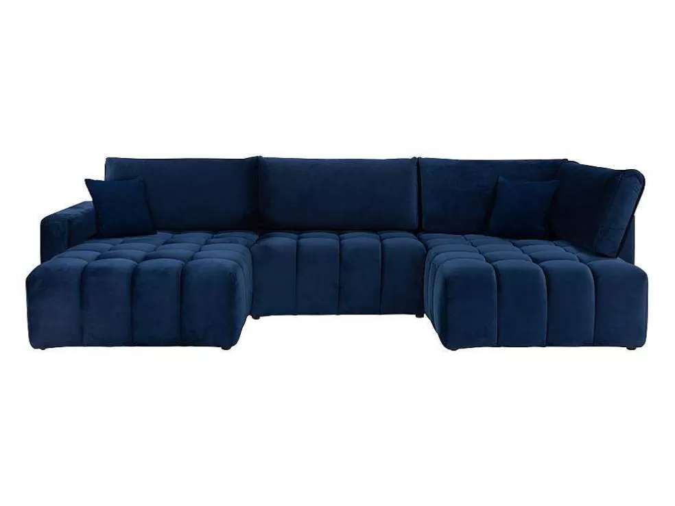 Discount Brede Hoekslaapbank Met Hoek Links Van Nachtblauw Velours Esilia Ii Xxl Hoekbank