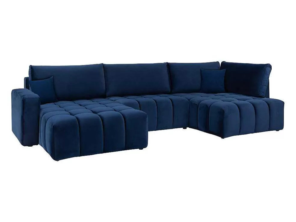 Discount Brede Hoekslaapbank Met Hoek Links Van Nachtblauw Velours Esilia Ii Xxl Hoekbank