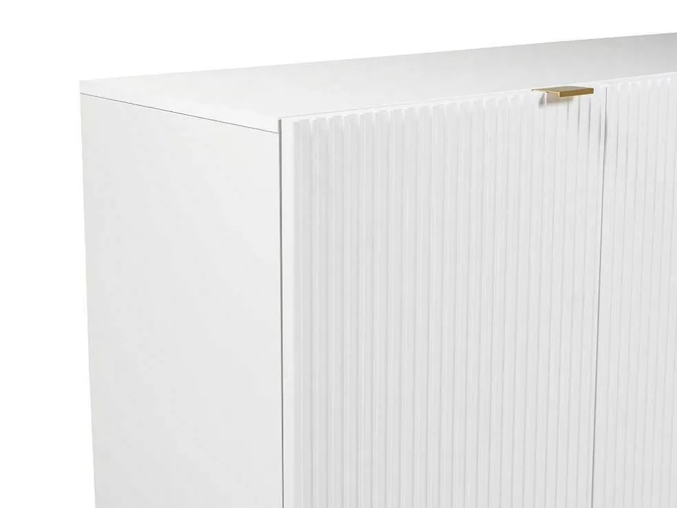 Hot Buffetkast Met 4 Deurtjes Van Mdf En Staal - Wit En Goudkleurig - Yesinia Buffetkast
