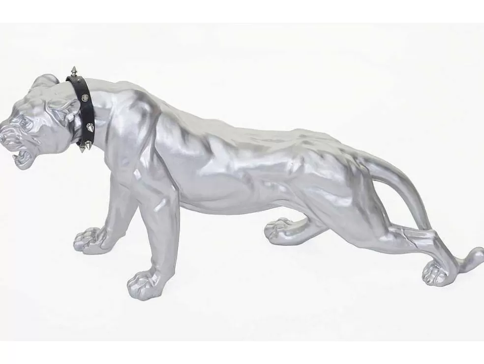 Hot Decoratief Beeldje Panter Met Halsband, Zilver Mat Met Kraag Standbeeld