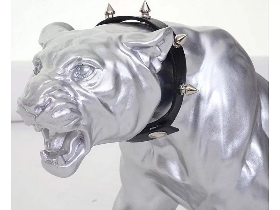 Hot Decoratief Beeldje Panter Met Halsband, Zilver Mat Met Kraag Standbeeld