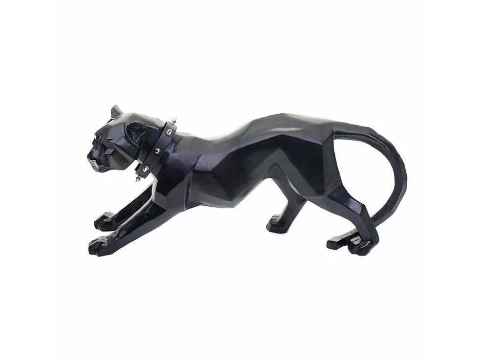 Online Decoratiefiguurtje Luipaard Mcw-D36 Met Kraag, Zwart Mat Met Kraag Standbeeld