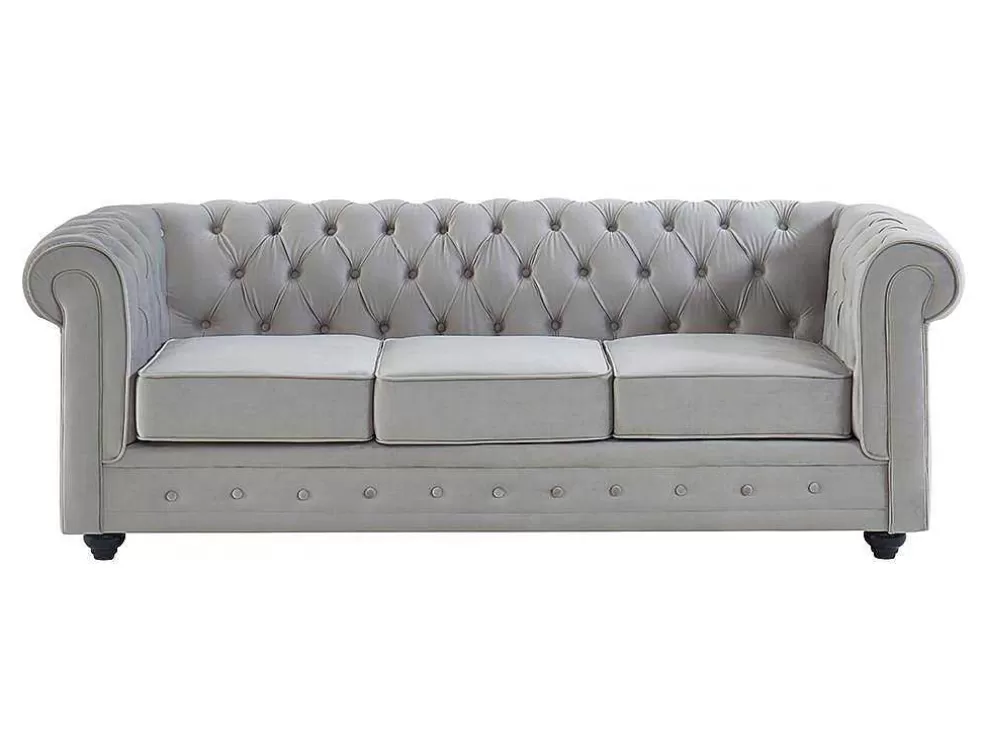 Best Driezitsbank Chesterfield - Fluweel - Licht Grijs Zitbank
