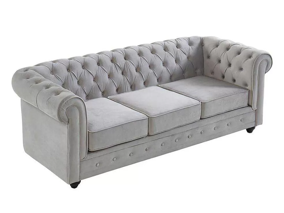 Best Driezitsbank Chesterfield - Fluweel - Licht Grijs Zitbank