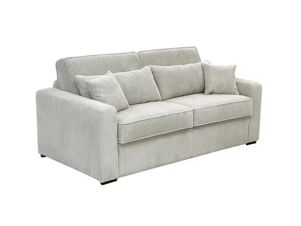 Online Express-Vierzitsslaapbank Van Beige Ribfluweel - Bed Met Brede Latten 160 Cm - Matras 18 Cm - Mondovi Slaapbank Met Matras