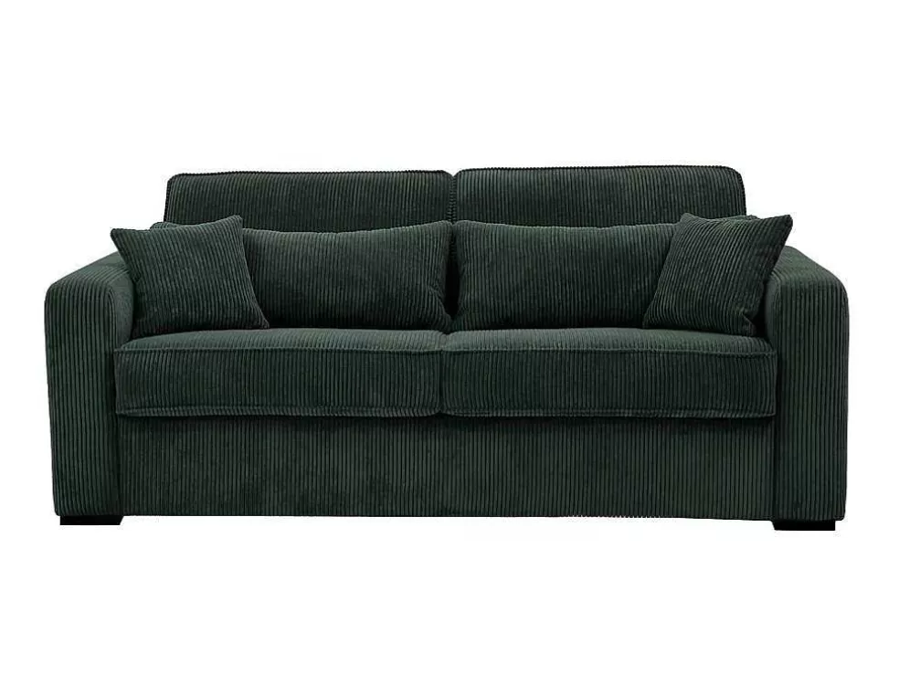 Hot Express-Vierzitsslaapbank Van Groen Ribfluweel - Bed 160 Cm - Matras 18 Cm - Mondovi Slaapbank Met Matras