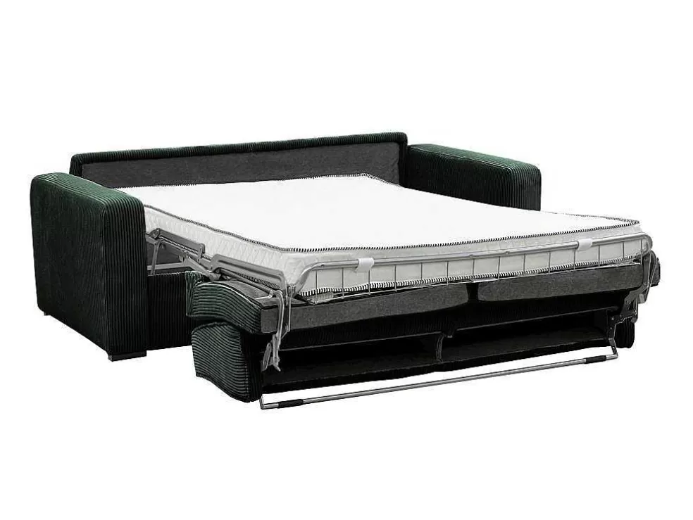 Hot Express-Vierzitsslaapbank Van Groen Ribfluweel - Bed 160 Cm - Matras 18 Cm - Mondovi Slaapbank Met Matras
