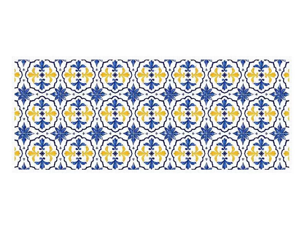 Discount Gangtapijt Van Vinyl Met Cementtegeleffect - 66 X 160 Cm - Blauw En Geel - Florili Gangtapijt