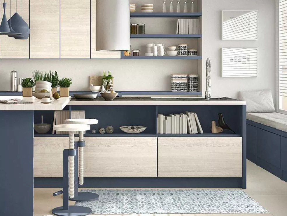 Discount Gangtapijt Van Vinyl Met Cementtegeleffect - 66 X 160 Cm - Blauw En Wit - Princy Gangtapijt