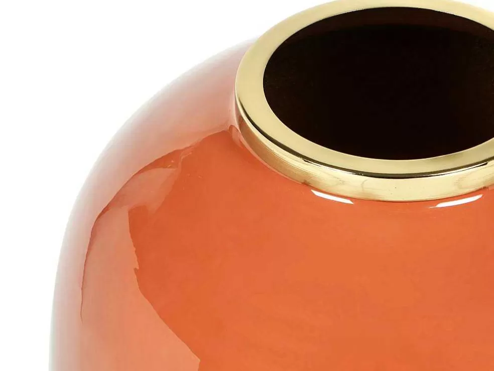 Discount Geemailleerde Metalen Vaas - D. 29 X H. 36 Cm - Messing Afwerking - Terracotta - Klaudia Decoratieobject Voor Binnen