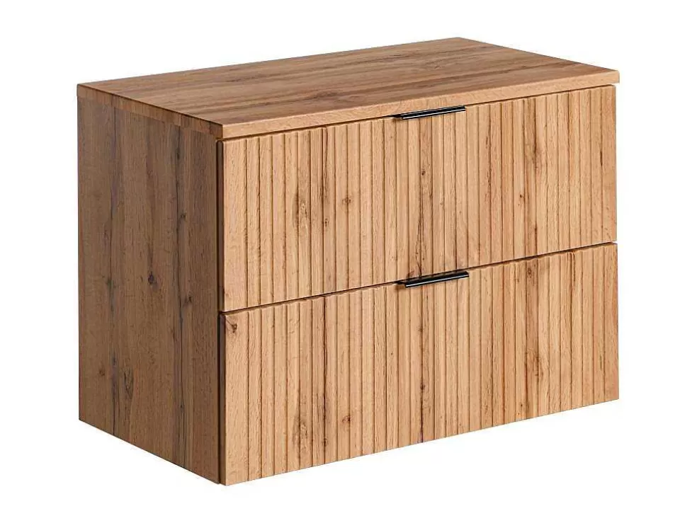 New Gestreept Hangend Meubel Onder Wastafel Met Plank - Licht Naturel - L80 Cm - Zevara Wastafelmeubel