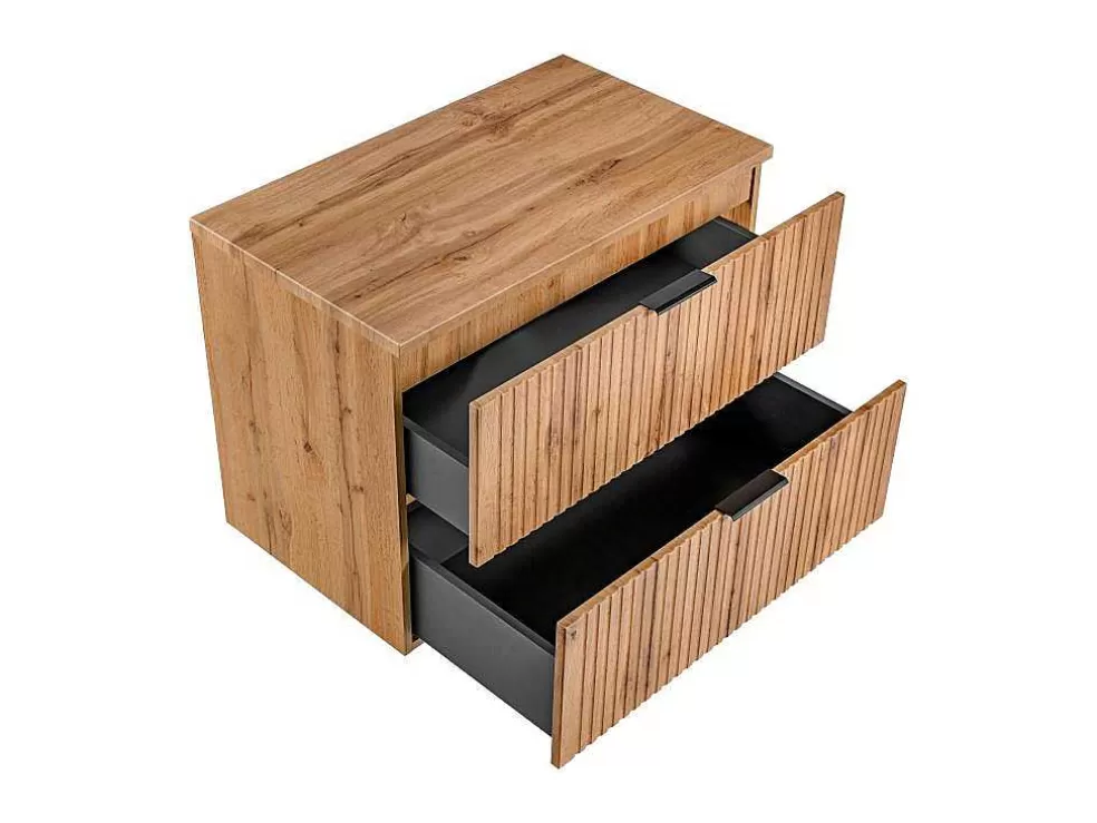 New Gestreept Hangend Meubel Onder Wastafel Met Plank - Licht Naturel - L80 Cm - Zevara Wastafelmeubel