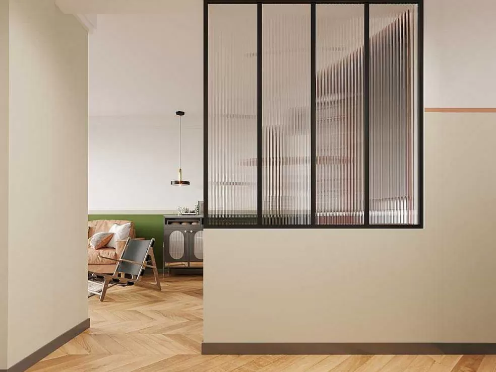 Online Glazen Binnenraam In Aluminium Met Poedercoating En Getextureerd Gehard Glas - 120 X 130 Cm - Zwart - Vietra Glazen Binnenraam