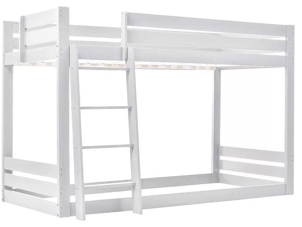 Flash Sale Grenen Stapelbed Met Plank En Glijbaan + Lattenbodem - 90X200Cm - Wit Kinderbed Stapelbed