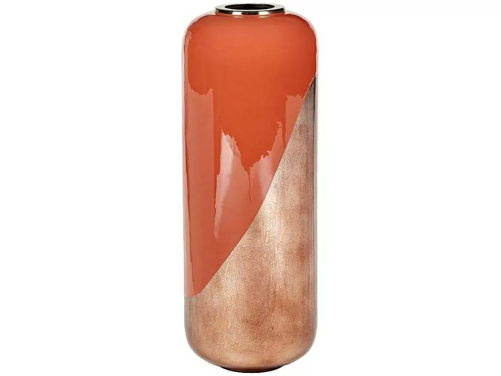 Online Grote Geemailleerde Metalen Vaas - D. 30 X H. 82 Cm - Terracotta En Koperblad - Perlin Decoratieobject Voor Binnen