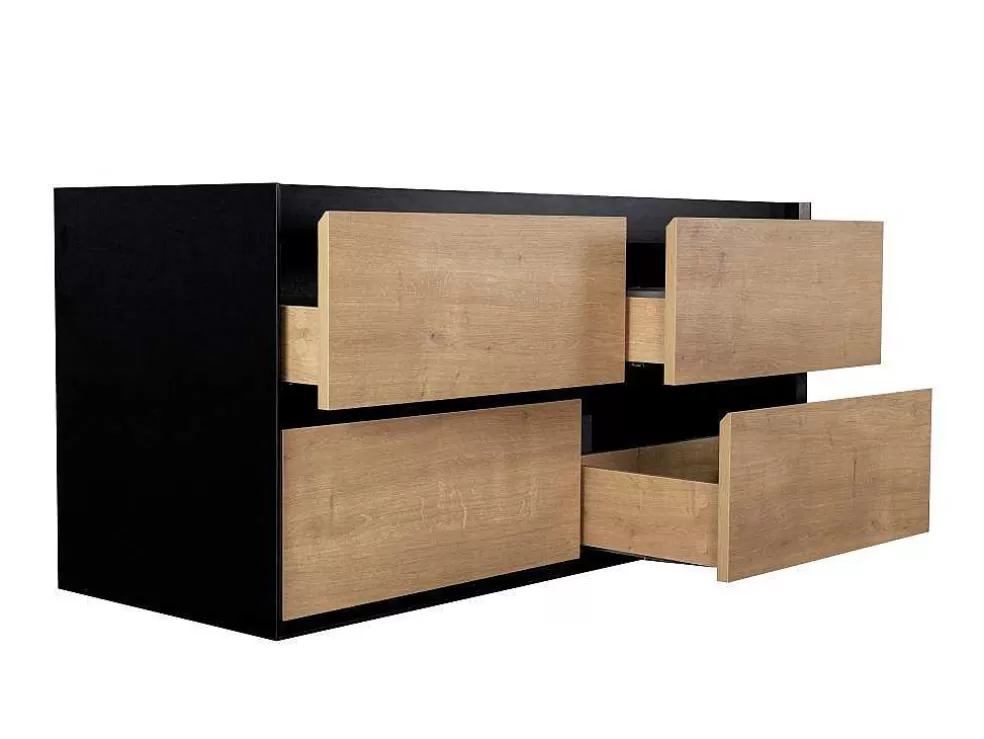 Online Hangend Badkamermeubel Met Inbouwwastafel - Lichte Naturel En Zwart - 120 Cm - Lannick Dubbele Wastafel