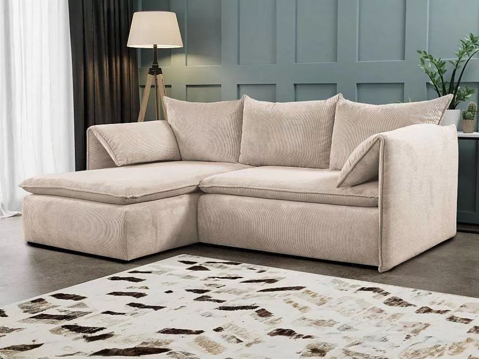 Outlet Hoekslaapbank Teodora Van Pascal Morabito - Ribfluweel - Beige - Hoek Links Hoekbank