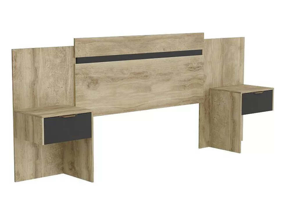 Outlet Hoofdeinde Met Nachtkastjes - Uitbreidbaar - 140 /160 Cm - Naturel En Zwart - Parati Hoofdeinde En Brugkast