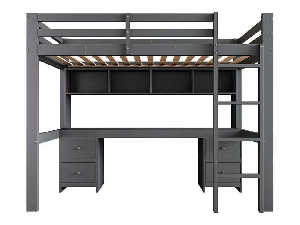 Outlet Hoogslaper 90 X 200 Cm Met Bureau, Boekenkast, Lades En Ladder, Mdf Hout, Grijs Kinderbed Hoogslaper