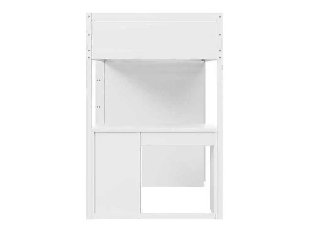 Outlet Hoogslaper 90 X 200 Cm Met Bureau, Opbergplanken, Lades En Ladder, Mdf-Hout, Wit Kinderbed Hoogslaper