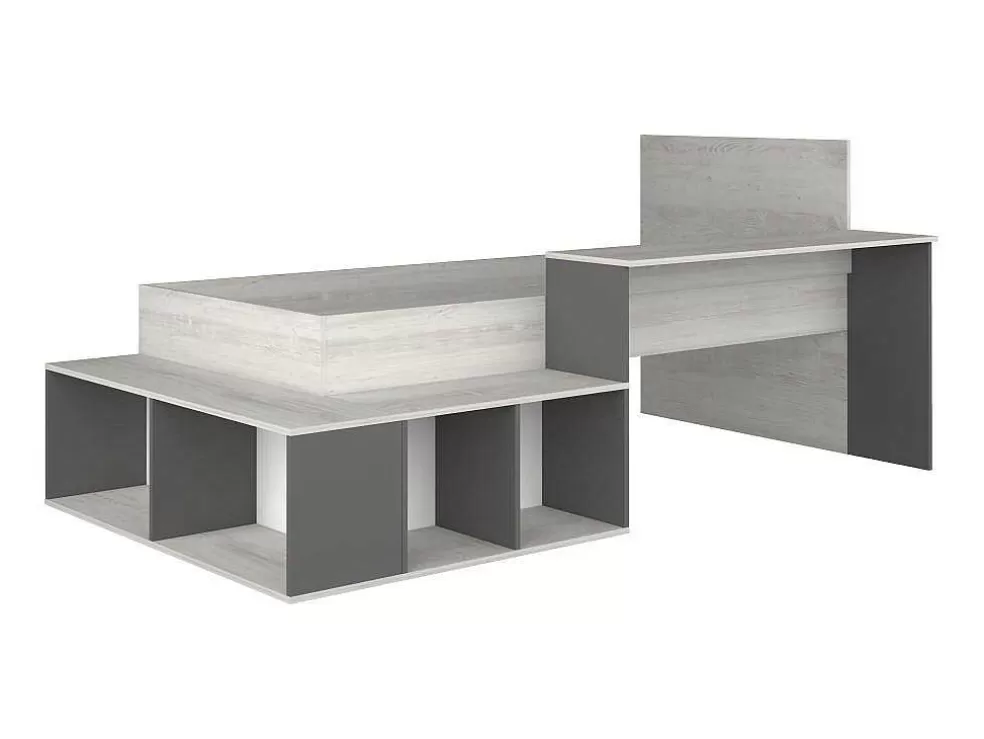 Outlet Hoogslaper 90 X 200 Cm Met Opbergruimte En Bureau - Kleur: Naturel En Antraciet - Rigali Kinderbed
