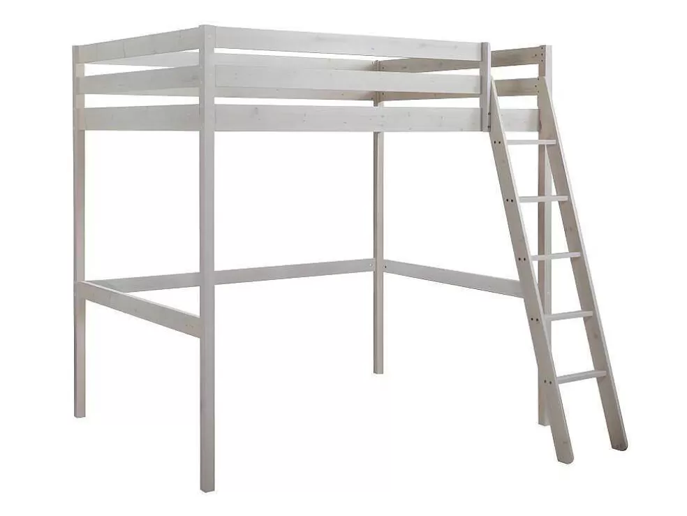 New Hoogslaper Gedeon Ii - 140 X 190 Cm - Massief Grenen - Gebleekt + Matras Kinderbed Hoogslaper