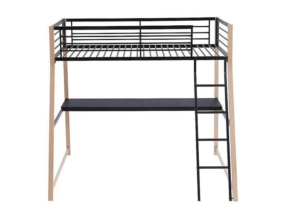 Discount Hoogslaper Malicia - 90 X 190 Cm - Met Hoekbureau - Zwart En Eiken Kinderbed Hoogslaper