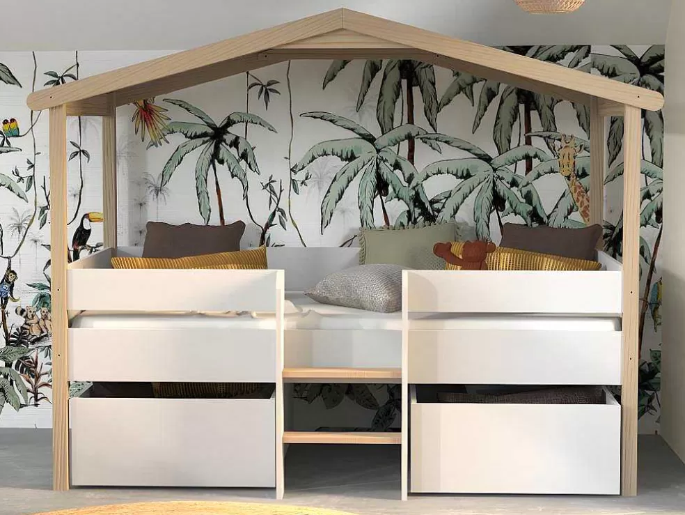 New Hutbed Sarosi Met Laden - 90 X 190 Cm - Linden - Wit En Eiken Kinderbed