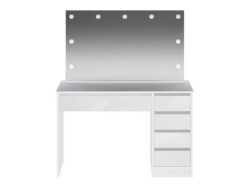 Flash Sale Kaptafel Met Spiegel En Ledverlichting - 5 Lades - Glanzend Wit - Jenemi Kaptafels