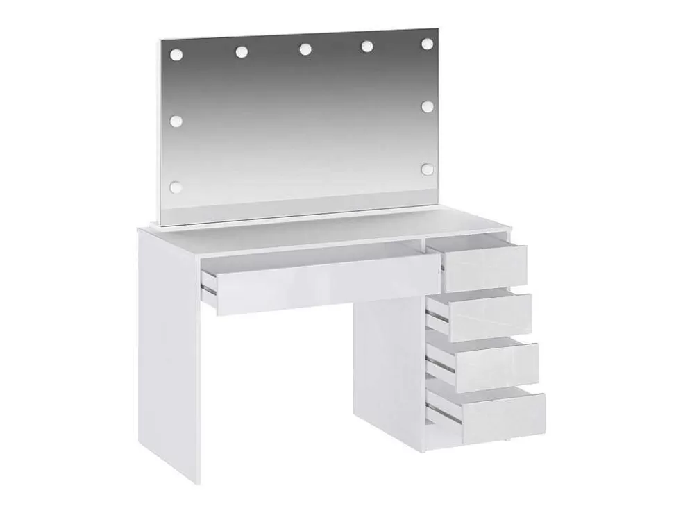 Flash Sale Kaptafel Met Spiegel En Ledverlichting - 5 Lades - Glanzend Wit - Jenemi Kaptafels