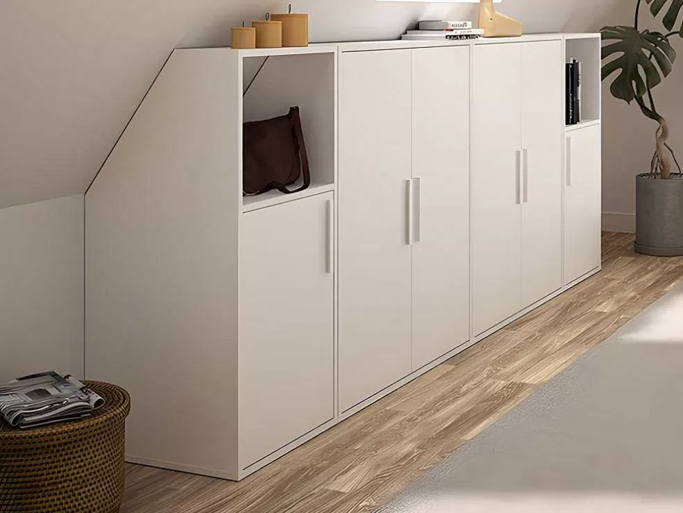 Discount Kast Voor Onder Schuin Dak Met 6 Deuren En 2 Nissen - Wit - Adezio Kleine Opberger En Slaapkameraccessoire